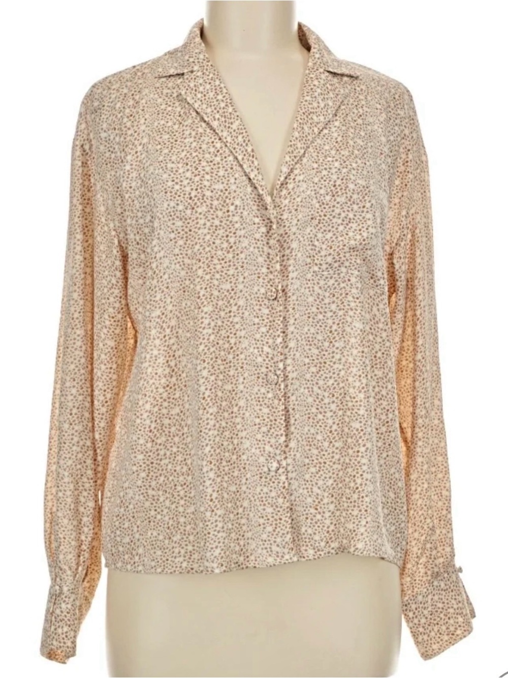 Worthington Tan and Cream Speckle Print Button-Front Shirt Blouse